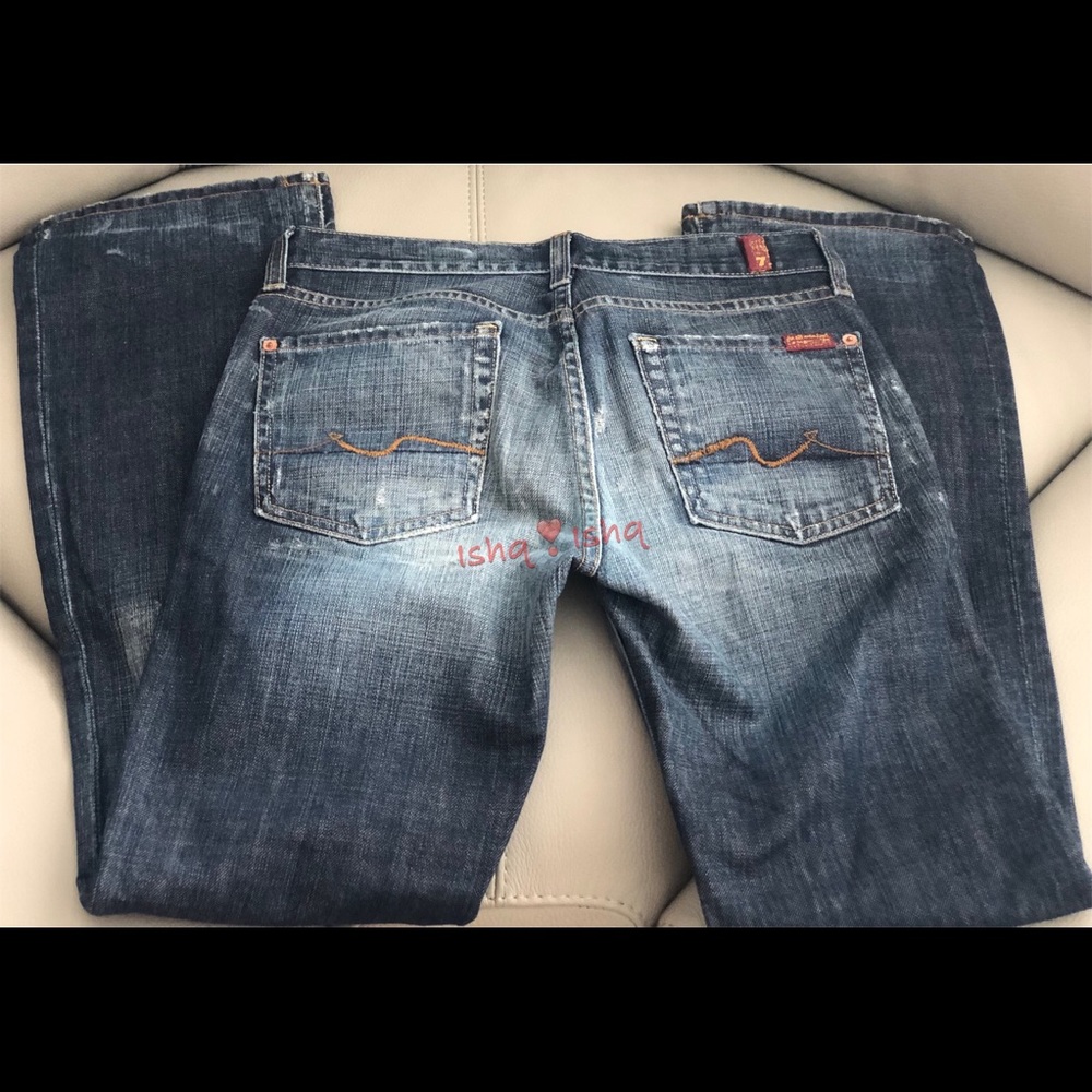 7 For All Mankind Jeans Bootcut Dark Wash Distress - Picture 3 of 8
